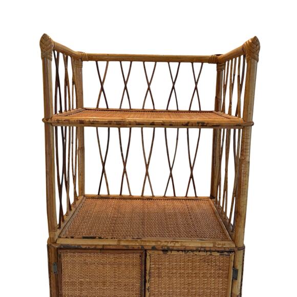 Mid 20th Century Vintage 30” Tall Bamboo Rattan Shelves Bookcase Cabinet Etagere - Picture 2 of 16